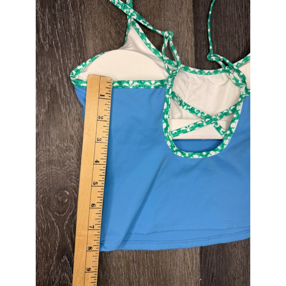 Roller Rabbit Blue Tankini Swimsuit Top XS Green Trim Lace Up Back bathing suit - Picture 4 of 10